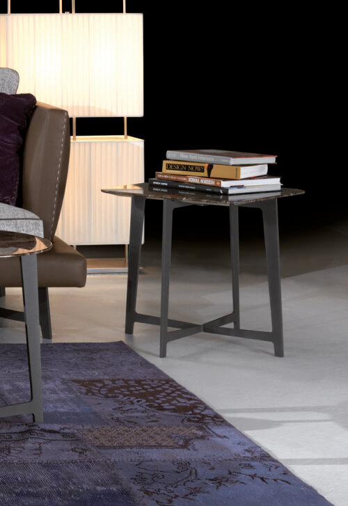 Borzalino B161 Series coffee table – dark marble top with slim grey metal legs